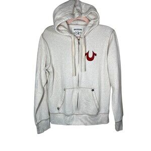 True Religion Classic Hoodie Mens Medium Ivory  Full Zip Sweatshirt World Tour